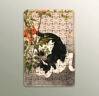 Black Cat and Tomato Plant Ahşap Puzzle