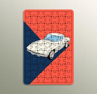 Beyaz Amerikan Klasiği - Klasik Spor Otomobil - Renkli Otomobil Serisi Ahşap Puzzle