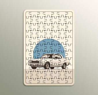 Beyaz Sedan Klasiği - Klasik Otomobil - Nostaljik Otomobil Serisi Ahşap Puzzle
