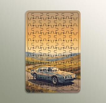 Bozkır Yolculuğu - Retro Spor Otomobil - Stilize Otomobil Serisi Ahşap Puzzle