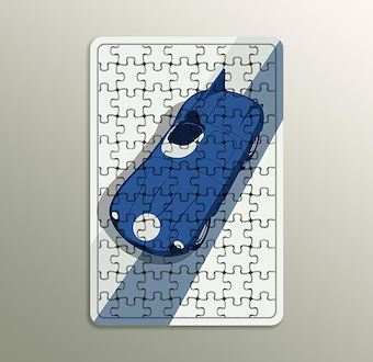 Gece Mavisi Roadster - Grafik Çizimli Yarış Serisi Ahşap Puzzle