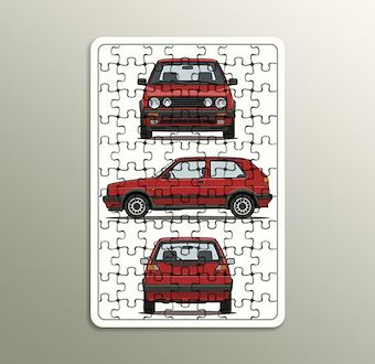 Kırmızı GTI - Teknik Çizim Otomobil - Teknik Otomobil Çizimleri Serisi Ahşap Puzzle