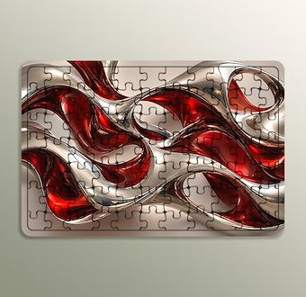 Kırmızı ve Gümüş Metalik Soyut Dalgalar Ahşap Puzzle