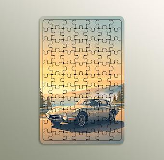 Kış Yolculuğu - Klasik Otomobil - Stilize Otomobil Serisi Ahşap Puzzle