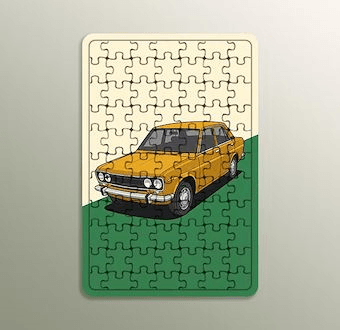 Klasik Araç Palmiye Manzarası - Renkli Otomobil Serisi Ahşap Puzzle