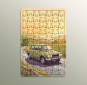 Klasik Araç Seyahat Teması - Stilize Otomobil Serisi Ahşap Puzzle