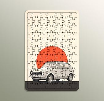 Klasik Araç Sokak Sahnesi - Nostaljik Otomobil Serisi Ahşap Puzzle