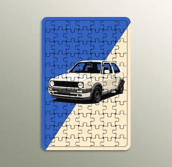 Klasik Otomobil Grafik Silüeti - Renkli Otomobil Serisi Ahşap Puzzle