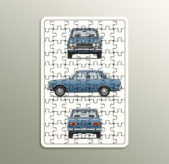 Mavi Klasik Sedan - Teknik Çizim Otomobil - Teknik Otomobil Çizimleri Serisi Ahşap Puzzle