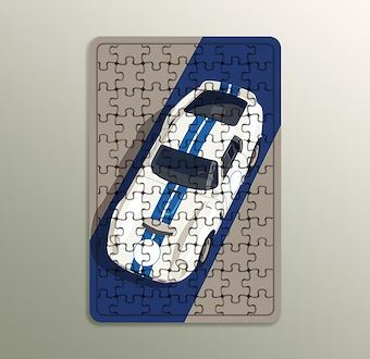 Mavi Şeritli GT - Grafik Çizimli Yarış Serisi Ahşap Puzzle