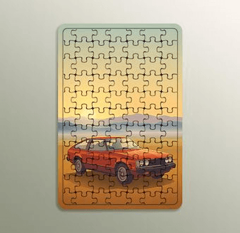 Nostaljik Yol Manzarası - Stilize Otomobil Serisi Ahşap Puzzle