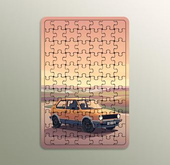 Pastel Yol - Klasik Hatchback Otomobil - Stilize Otomobil Serisi Ahşap Puzzle