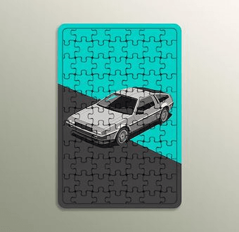 Retro Spor Araç İllüstrasyonu - Renkli Otomobil Serisi Ahşap Puzzle