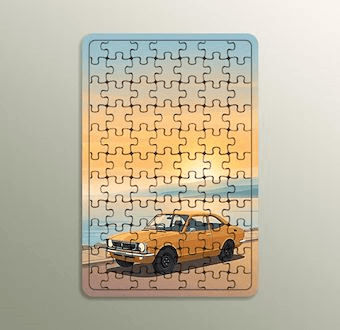 Sahil Kaçamağı - Retro Otomobil - Stilize Otomobil Serisi Ahşap Puzzle