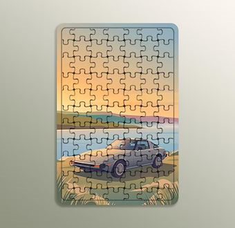 Sahil Klasiği - Retro Spor Otomobil - Stilize Otomobil Serisi Ahşap Puzzle