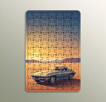 Şehir Sokaklarında Nostaljik Araç - Stilize Otomobil Serisi Ahşap Puzzle