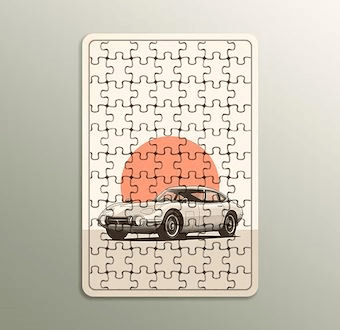 Vintage Sürüş Sahnesi - Nostaljik Otomobil Serisi Ahşap Puzzle