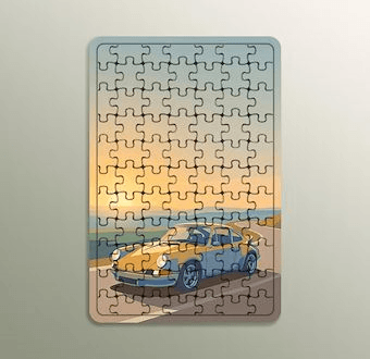 Yol ve Otomobil Kompozisyonu - Stilize Otomobil Serisi Ahşap Puzzle