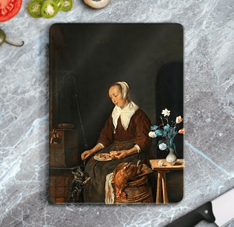 The Cat s Breakfast - Woman Eating Cam Kesim Tablası