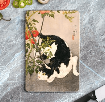 Black Cat and Tomato Plant Cam Kesim Tablası