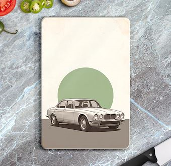 Eski Otomobil Sokak Görünümü - Nostaljik Otomobil Serisi Cam Kesim Tablası