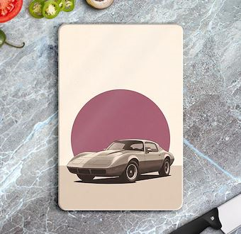 Klasik Araç ve Doğa - Nostaljik Otomobil Serisi Cam Kesim Tablası