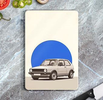 Mavi Golf - Klasik Hatchback Otomobil - Nostaljik Otomobil Serisi Cam Kesim Tablası