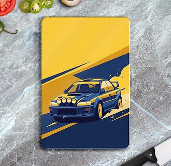 Mavi Sarı Subaru - Ralli Otomobili - Sinematik Ralli Serisi Cam Kesim Tablası