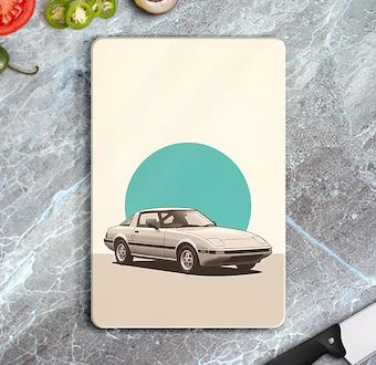 Retro Otomobil Manzarası - Nostaljik Otomobil Serisi Cam Kesim Tablası