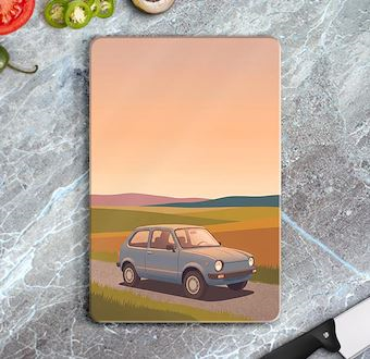 Retro Şehir Aracı - Stilize Otomobil Serisi Cam Kesim Tablası