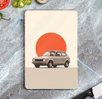 Retro Şehir Otomobili - Nostaljik Otomobil Serisi Cam Kesim Tablası