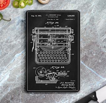 Siyah Beyaz 1941 Vintage Daktilo Patent Çizimi Cam Kesim Tablası