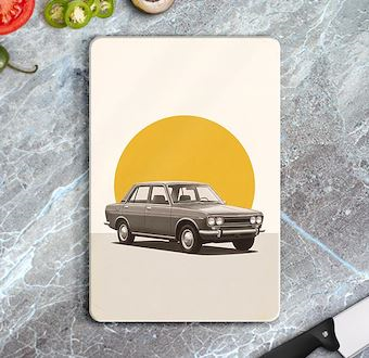 Vintage Araç Rotaları - Nostaljik Otomobil Serisi Cam Kesim Tablası