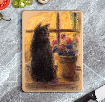 Cat and Flowers - Çiçekler Arasında Kedi Cam Kesim Tablası