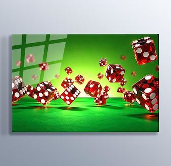 Havada Dans Eden Kırmızı Zarlar Cam Tablosu