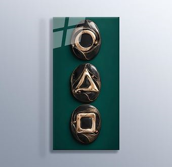 Siyah Mermerde Altın Geometrik Formlar Cam Tablosu