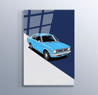 Japon Klasiği - Retro Sedan Otomobil - Renkli Otomobil Serisi Cam Tablosu