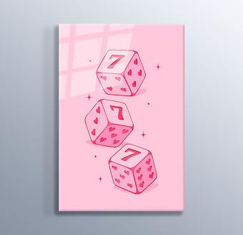 Lucky Dice Pembe Şans Zarı Cam Tablosu