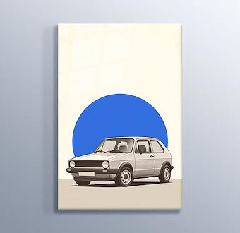 Mavi Golf - Klasik Hatchback Otomobil - Nostaljik Otomobil Serisi Cam Tablosu