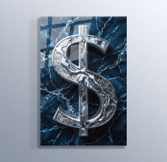 Mermer Desen Üzerinde Gümüş Dolar Cam Tablosu