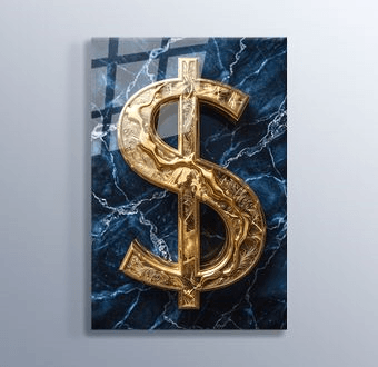 Mermer Deseni Üzerine Altın Dolar Cam Tablosu