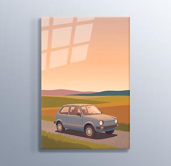 Minimal Klasik - Klasik Otomobil - Stilize Otomobil Serisi Cam Tablosu