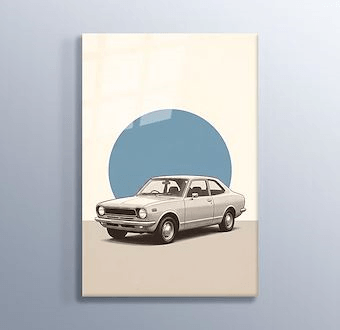 Retro Sedan Klasiği - Klasik Otomobil - Nostaljik Otomobil Serisi Cam Tablosu
