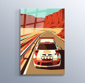 Tozlu Viraj Ralli Otomobili - Sinematik Ralli Serisi Cam Tablosu