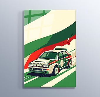Yeşil Ralli Ruhu - Ralli Otomobili - Sinematik Ralli Serisi Cam Tablosu