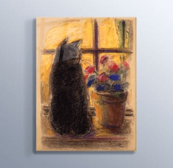 Cat and Flowers - Çiçekler Arasında Kedi Cam Tablosu