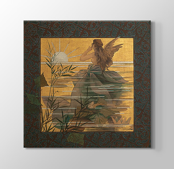 Composition with winged nymph at sunrise
