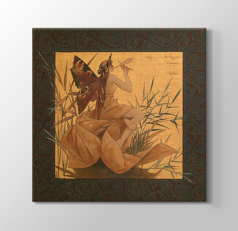 Composition with winged nymph blowing amongst reeds