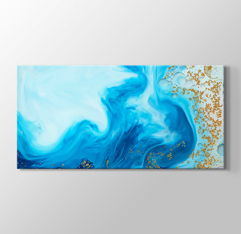 Altın Parçacıklı Beyaz ve Mavi Geçişli Soyut Sulu Boya Çalışması