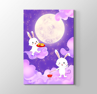 Ay Işığında Bulutların Üstündeki Sevimli Tavşanlar